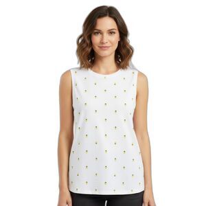 Christopher & Banks White Pima Cotton Pineapple Print Sleeveless Top Size Large